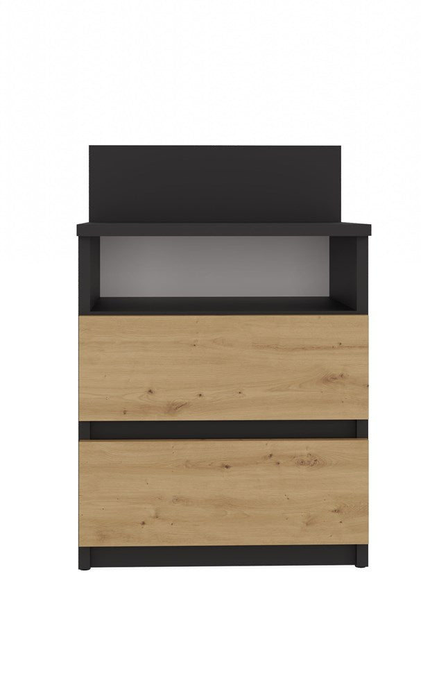 Modern Nachtkastje MALWA M1 met 2 Lades - Greeploos Design | Kleur: Antraciet/Artisan Eiken