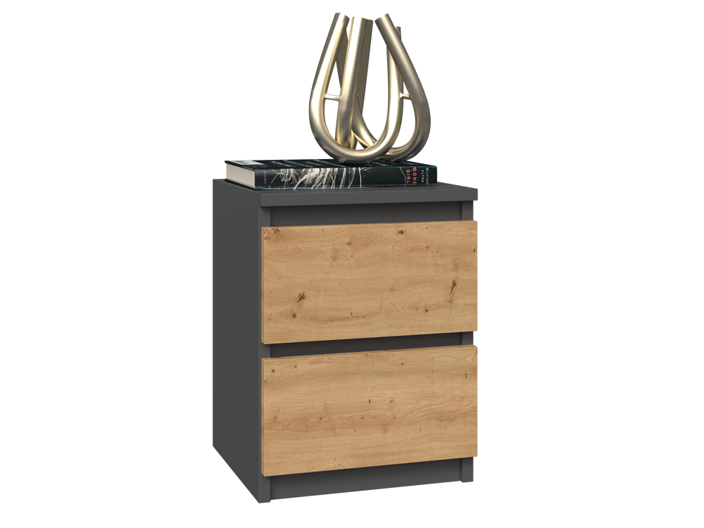 Modern Nachtkastje MALWA M2 met 2 lades - Antraciet & Artisan Eiken | 30x30x40 cm