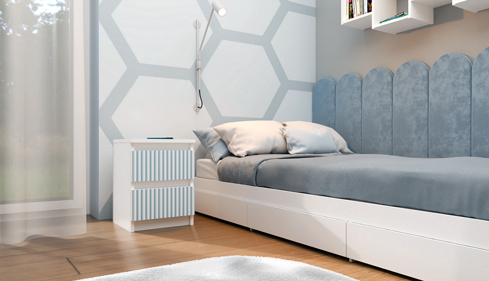 Modern nachtkastje MALWA M2 ARTESO met 2 lades - Kinderkamer | Wit & Blauw | 30x30x40 cm