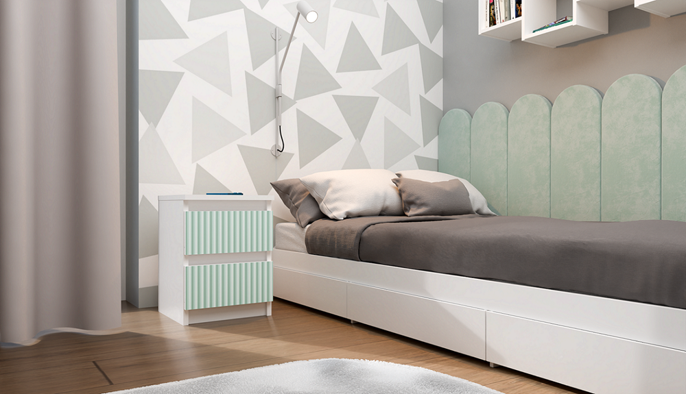 Modern nachtkastje MALWA M2 ARTESO - 2 lades, wit/mint met patroon | Kleur: Wit/Mint