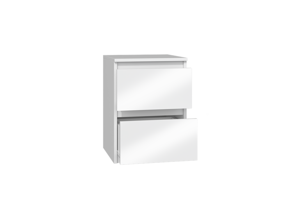 Modern Nachtkastje Malwa M2 met 2 Lades - Mat & Glanzend Wit | Kleur: Wit | Maat: 30x30x40 cm
