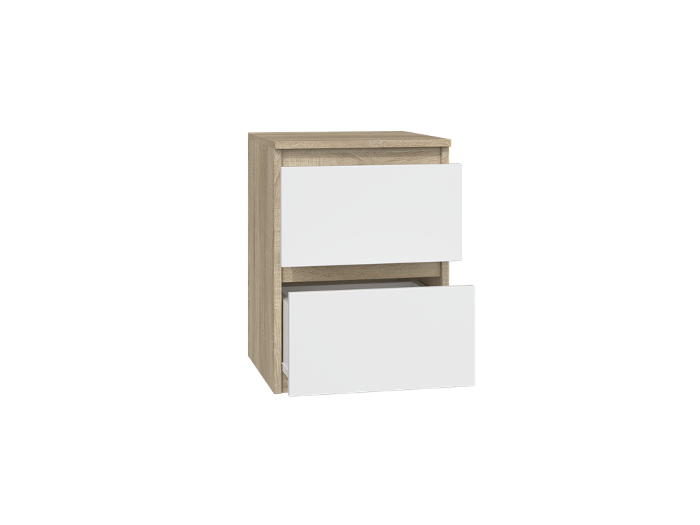 Modern Nachtkastje MALWA M2 met 2 lades - Compact Opbergmeubel | Kleur: Sonoma/Wit | Maat: 30x30x40
