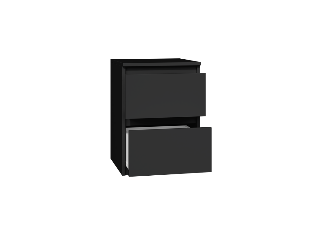 Modern Nachtkastje MALWA M2 met 2 Greeploze Lades | Kleur: Zwart | Maat: 30x30x40 cm