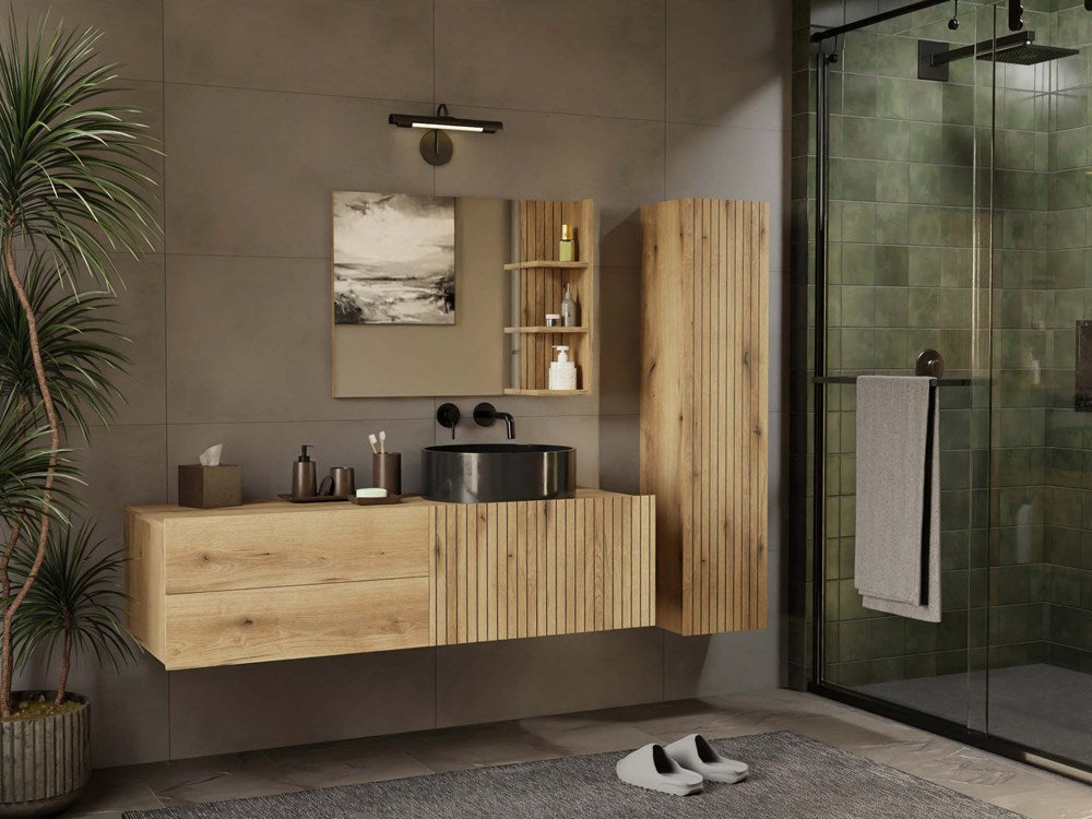 Badkamerkast TIGO 1D2S met 1 deur & 2 lades - Modern & functioneel | Kleur: Evoke Eiken