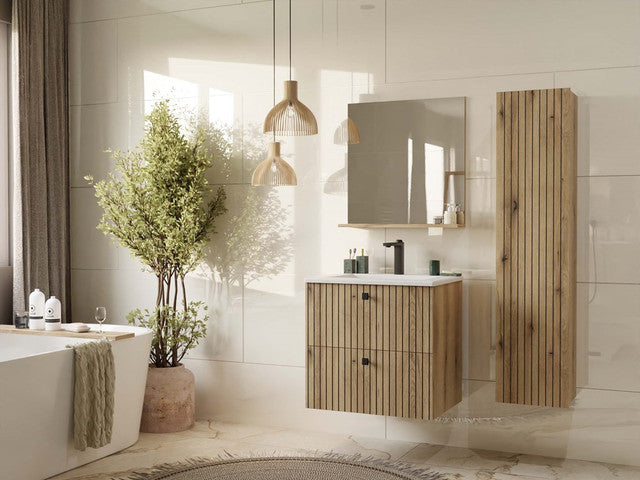 Hangende Badkamerkast TIGO 60 2L met Softclose Lades - Modern Design | Kleur: Evoke Eiken