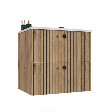 Hangende badkamerkast TIGO 60 met opzetwastafel - Evoke Eiken | Kleur: Evoke Eiken | Maat: 60x47x59