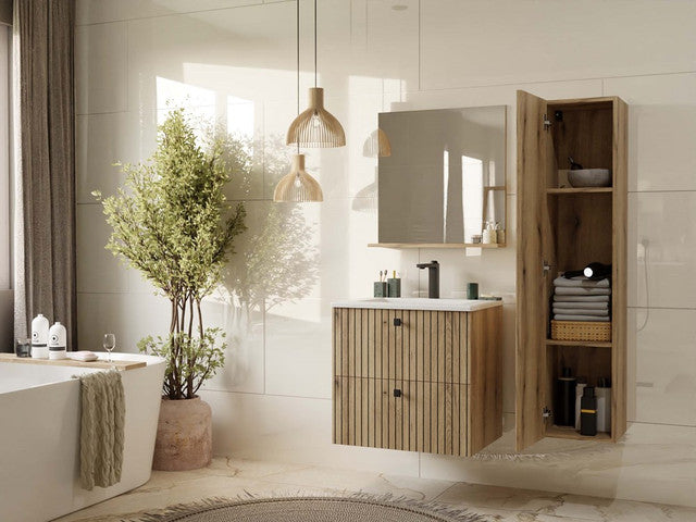 Hangende badkamerkast TIGO 60 met opzetwastafel - Evoke Eiken | Kleur: Evoke Eiken | Maat: 60x47x59