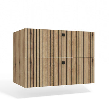 Hangende Badkamerkast TIGO 80 2Lades – Softclose, Geribd MDF | Kleur: Evoke Eiken