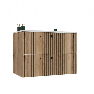 Hangende Badkamerkast TIGO 80 2S met Wastafel en 2 Lades | Kleur: Evoke Eiken | Maat: 80x47x59 cm