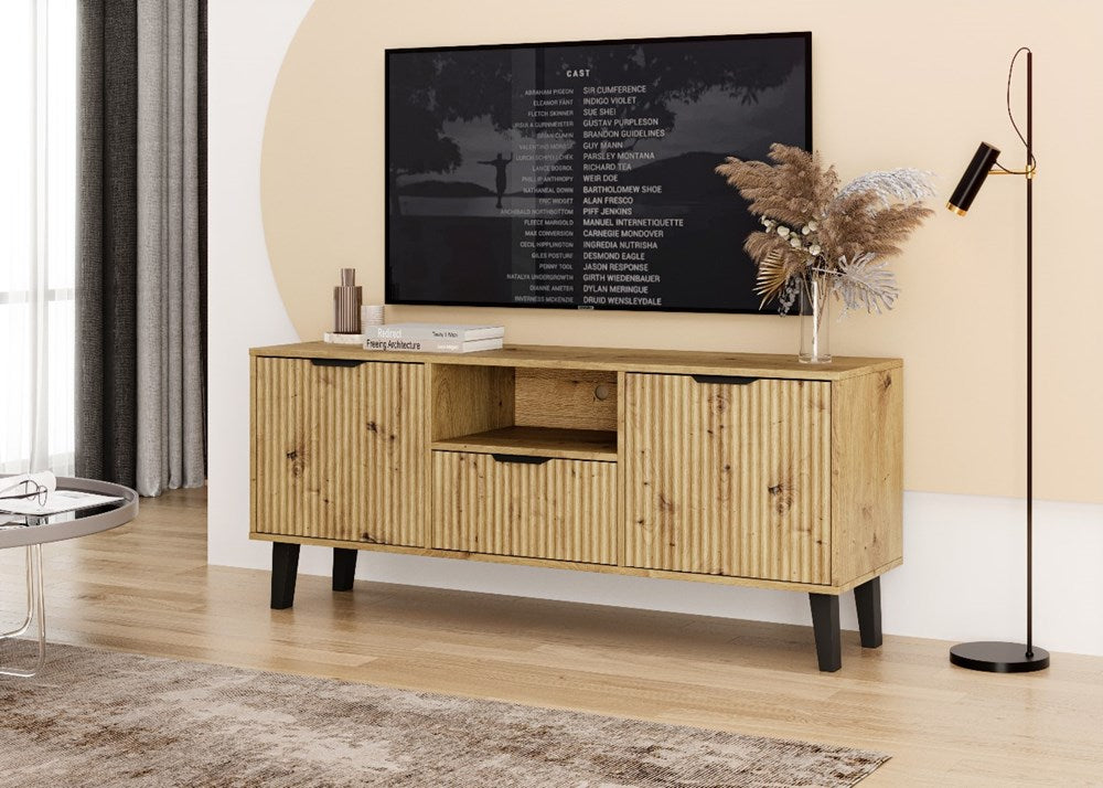 SCANDI RTV 2D1S SLIM TV-meubel – Modern Scandinavisch TV-kastje | Kleur: Ambachtelijk Eiken