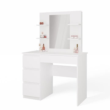 Moderne Kaptafel MARINA 4P + MIJAS L met Spiegel en Lades | Kleur: Wit | Maat: 98x51x146 cm