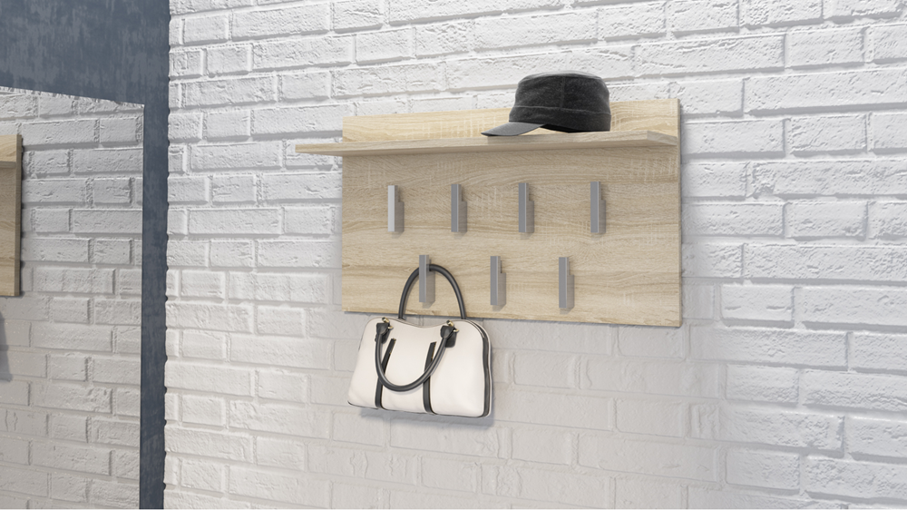 Praktische klerenhanger met 7 haken en plank – Model 2F | Sonoma eiken | 70x40x20 cm