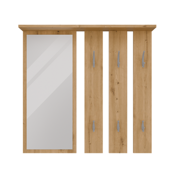 Hanger met Plank en Spiegel Opaal - Kapstok met 6 Haken | Kleur: Artisan eiken | Maat: 85x15x82 cm
