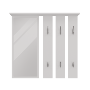 Opal hanger en spiegel met plank - Kapstok met spiegel en 6 haken | Kleur: Mat wit | Maat: 82x85x15