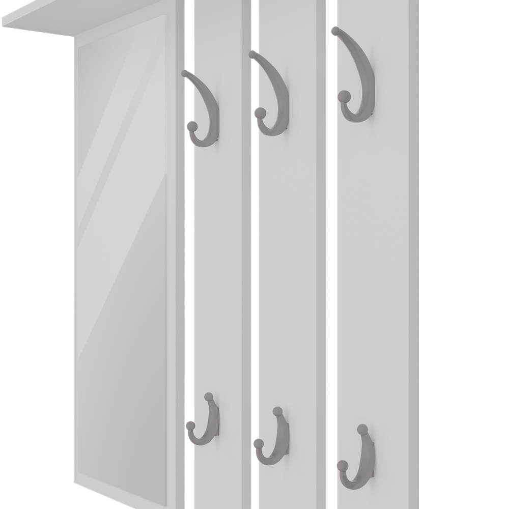 Opal hanger en spiegel met plank - Kapstok met spiegel en 6 haken | Kleur: Mat wit | Maat: 82x85x15