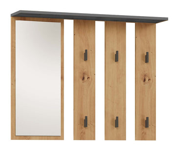 Parma hanger en spiegel met plank – Garderobe set 6 haken | Kleur: Antraciet / Artisan Eiken