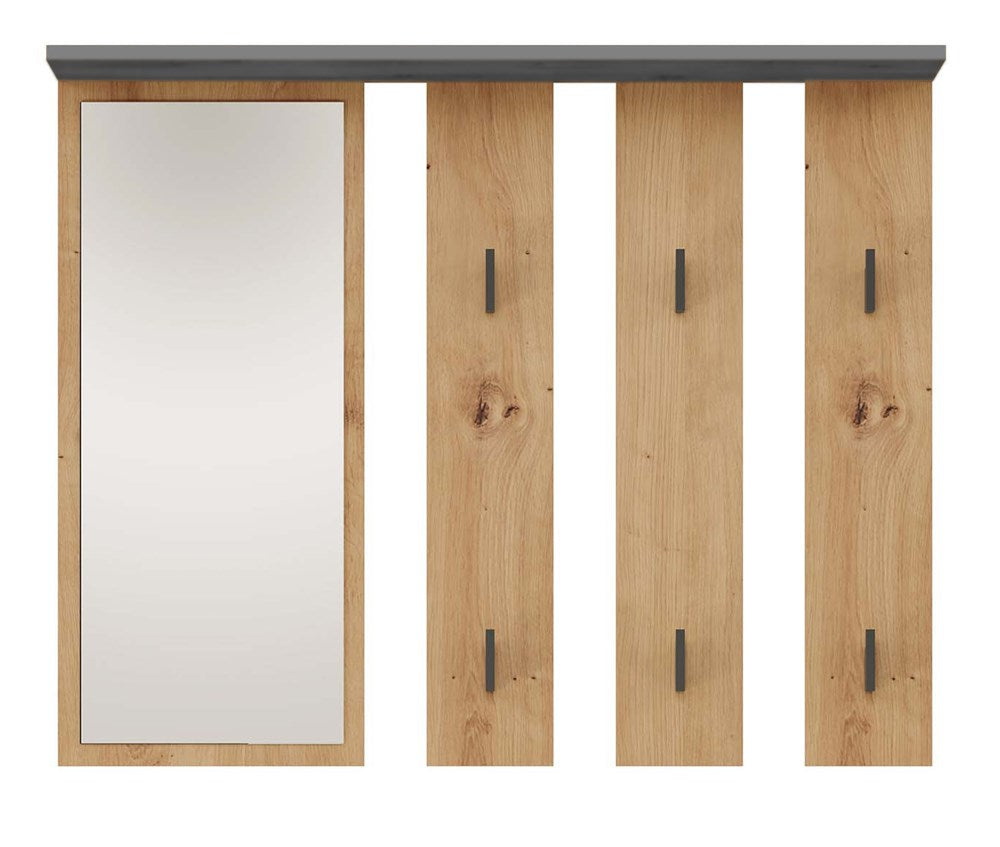 Parma hanger en spiegel met plank – Garderobe set 6 haken | Kleur: Antraciet / Artisan Eiken
