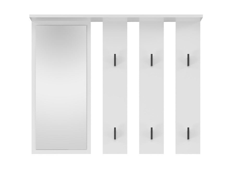 Hanger met Plank & Spiegel Parma – Garderobe met 6 Haken | Kleur: Mat Wit | Maat: 81,5x100x15 cm