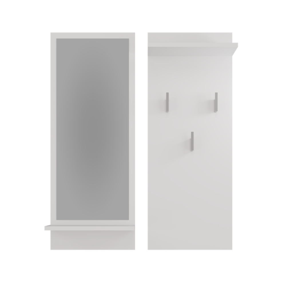 Hanger en Spiegel met Plank RIVA - Modern en Compact | Kleur: Mat Wit | Afmeting: 90x35x16 cm