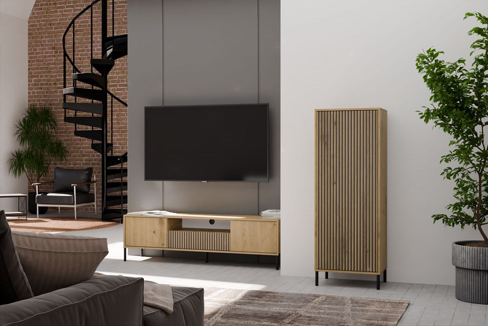 KAMARO 1DD SLIM ARTISAN Vitrinekast - Modern Opbergmeubel | Kleur: Ambachtelijk eiken en zwart