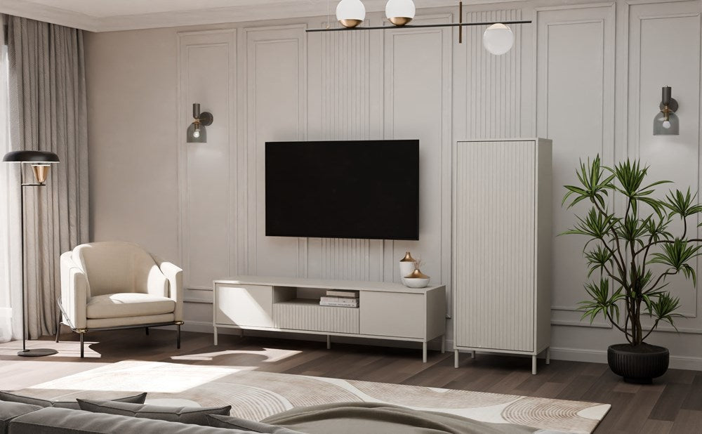 Moderne KAMARO 1DD SLIM vitrinekast met 1 deur en TIP-ON systeem | Kleur: Kasjmier