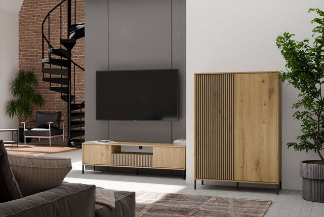 Vitrinekast KAMARO 2DD SLIM/SMOOTH – Modern ontwerp met 2 deuren | Kleur: Artisan Oak