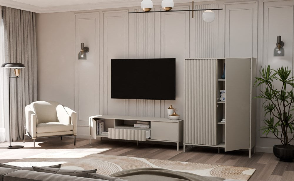 KAMARO 2DD Slim/Smooth vitrinekast met TIP-ON systeem en 8 planken | Kleur: Kasjmier