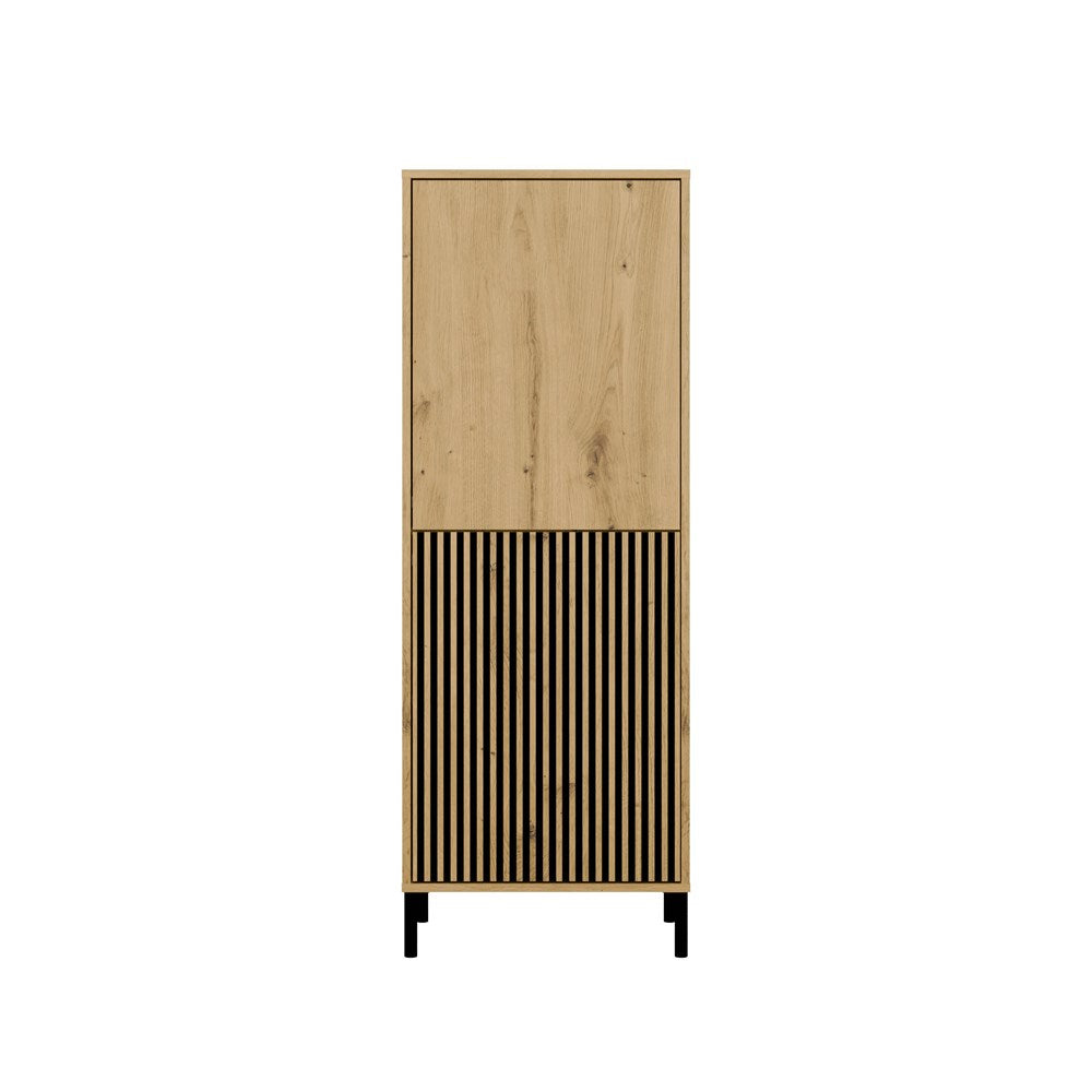 KAMARO 2DK vitrinekast modern design met 2 deuren, TIP-ON systeem | Kleur: Artisan Oak & Zwart