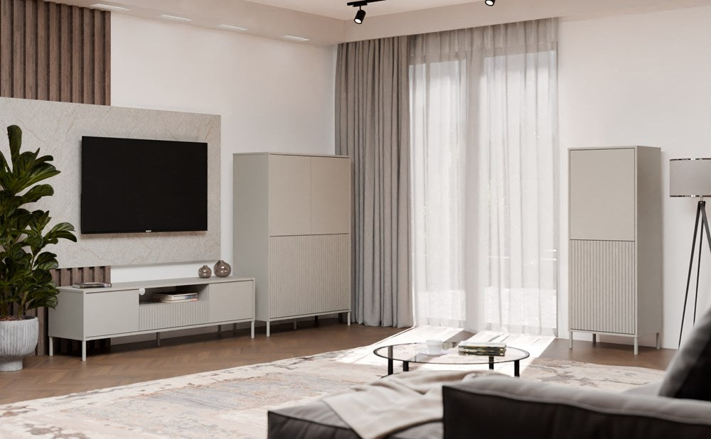 KAMARO 2DK SLIM/SMOOTH vitrinekast met TIP-ON deuren - Moderne opbergruimte | Kleur: Kasjmier