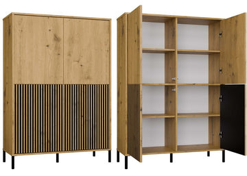 KAMARO 4DK SLIM/SMOOTH vitrinekast met 4 deuren en TIP-ON systeem | Artisan Oak/Zwart