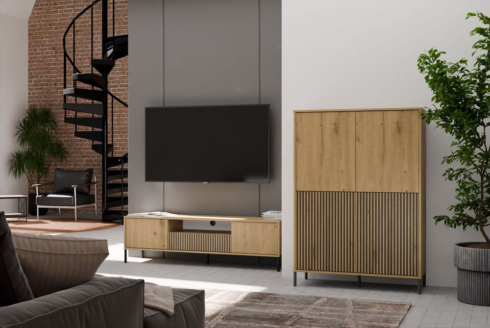 KAMARO 4DK SLIM/SMOOTH vitrinekast met 4 deuren en TIP-ON systeem | Artisan Oak/Zwart