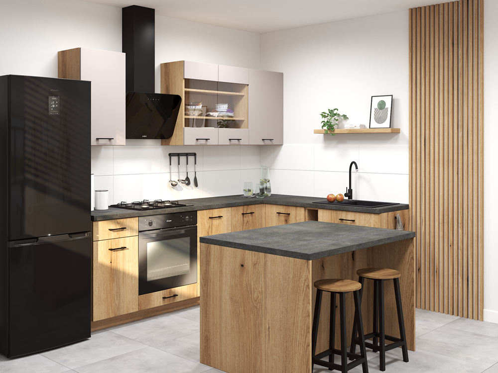 VARIO Keukeneiland – Modern Modulair Werkblad en Opbergruimte | Kleur: Evoke Oak & District Dark