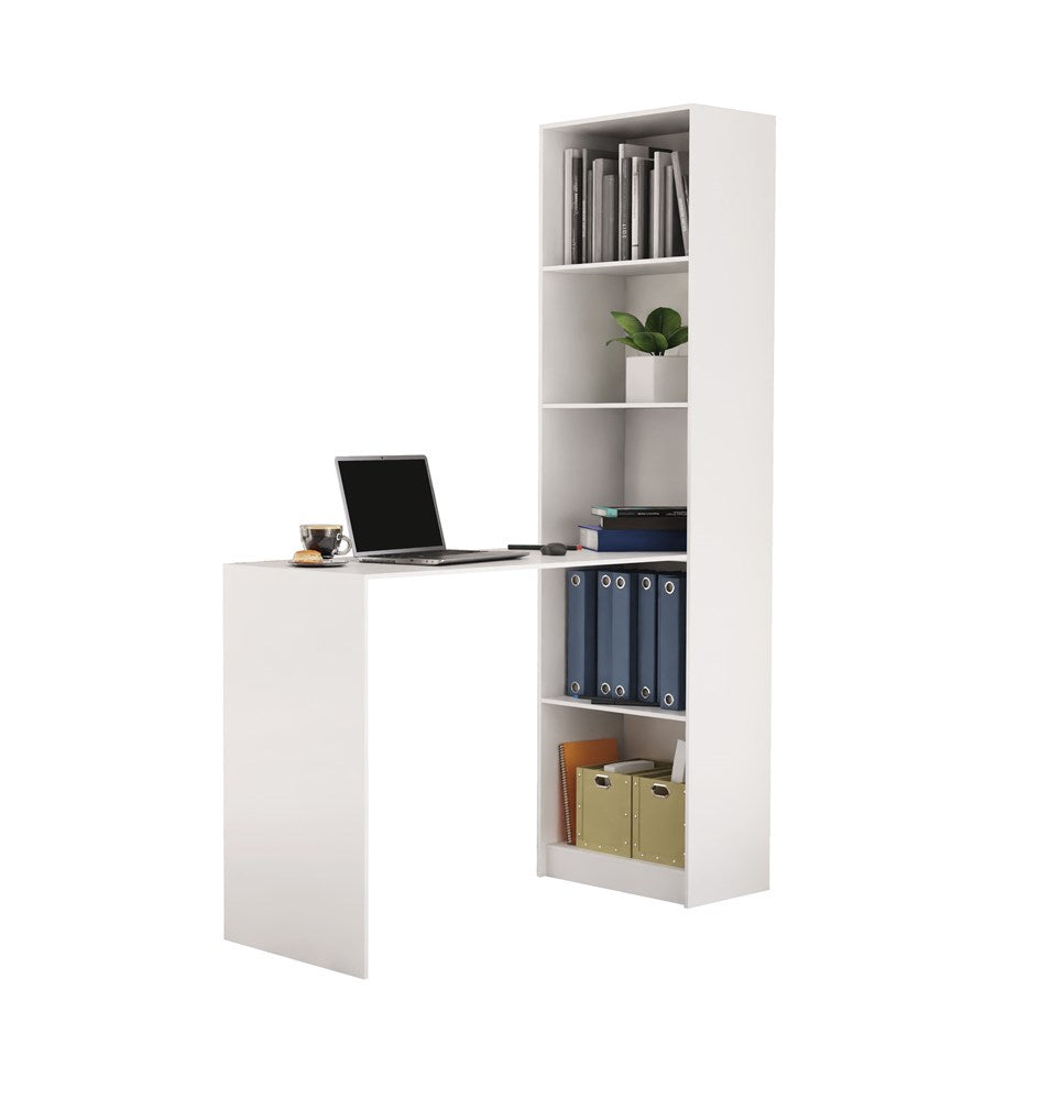 Bureau Set met Plank R50 - Functioneel en Modern | Kleur: Mat wit | Maat: 125x50x182 cm