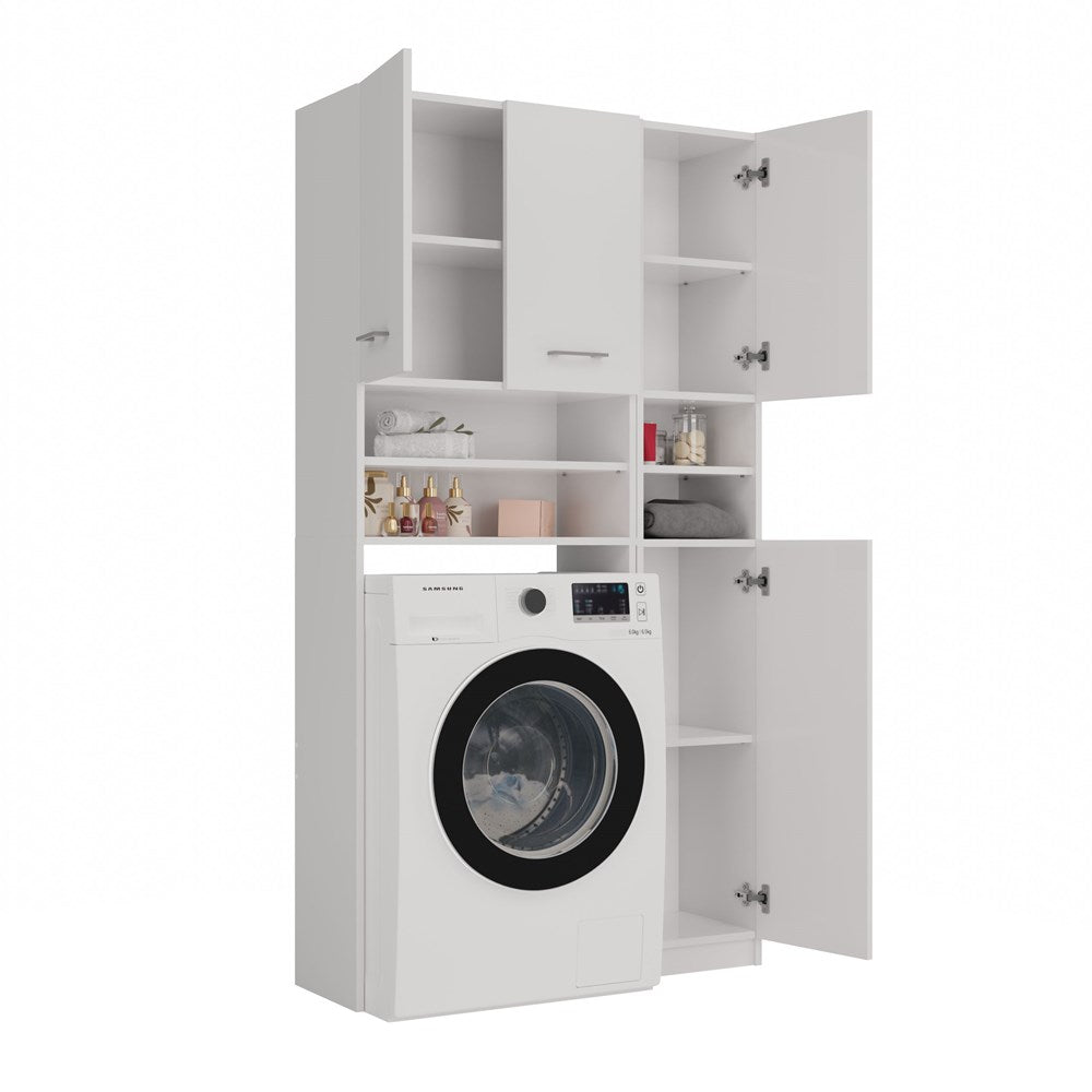 Badkamerset Marpol - Marbella postbord & Pola wasmachinekast | Kleur: Mat wit | Maat: 96x30x180 cm