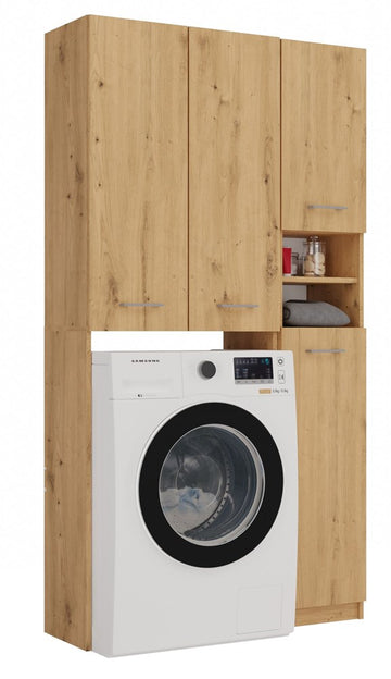 MARPOL DD badkamerset – ruimtebesparend & modern met wasmachinekast | Artisan eiken | 96x30x180 cm