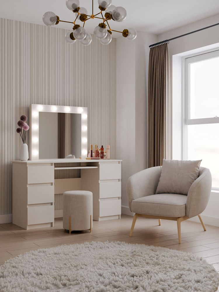 Elegant kaptafel met LED-spiegel en 6 lades – MARINA Serie | Kleur: Kasjmier Beige