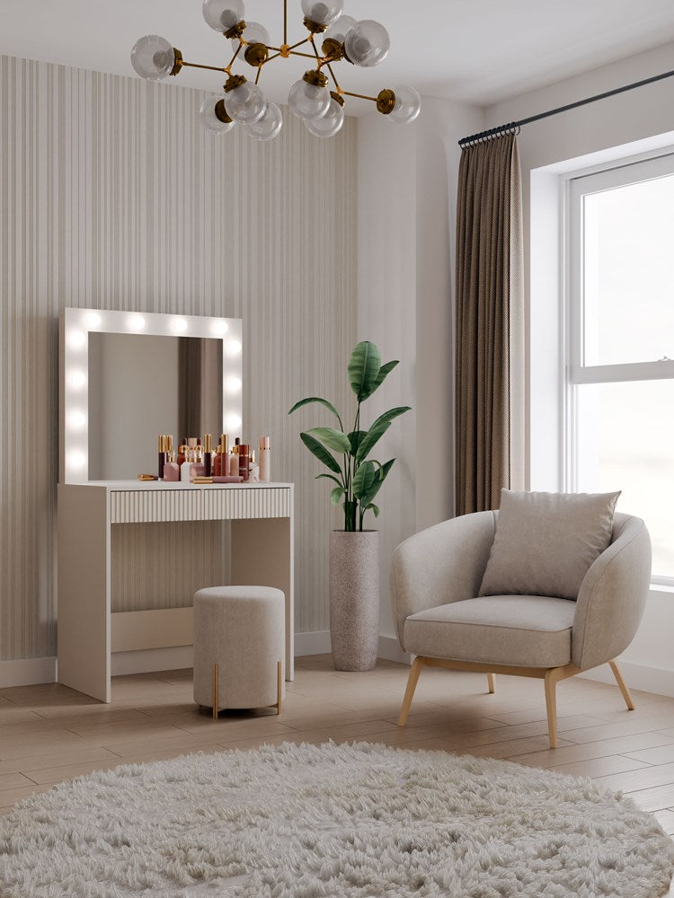 MARINA 2S SLIM klaptafel met LED-spiegel en lades | Kleur: Kasjmier | Maat: 81x50x80 cm
