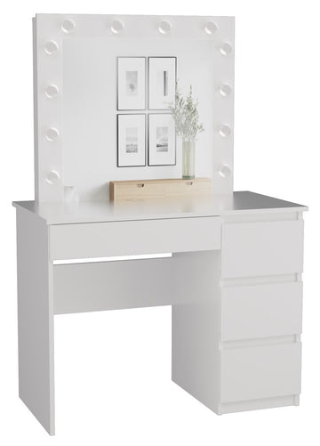 Kaptafel Marina Mijas met Spiegel en LED-verlichting - 4 lades | Kleur: Wit | Maat: 98x76x51 cm