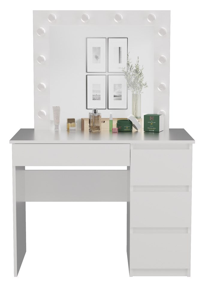 Kaptafel Marina Mijas met Spiegel en LED-verlichting - 4 lades | Kleur: Wit | Maat: 98x76x51 cm