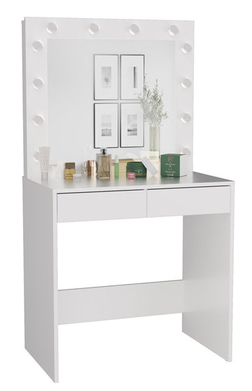 Elegante MARINA 2S Klaptafel met LED Spiegel en 2 Lades | Kleur: Wit | Maat: 81x50x80 cm