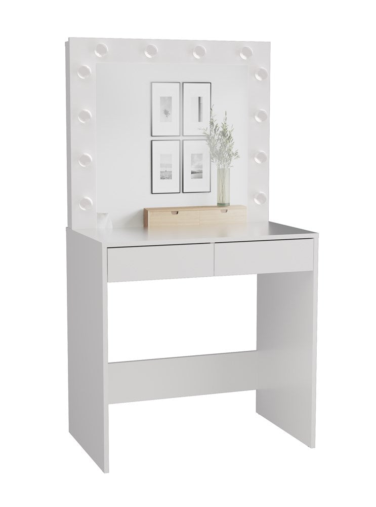 Elegante MARINA 2S Klaptafel met LED Spiegel en 2 Lades | Kleur: Wit | Maat: 81x50x80 cm