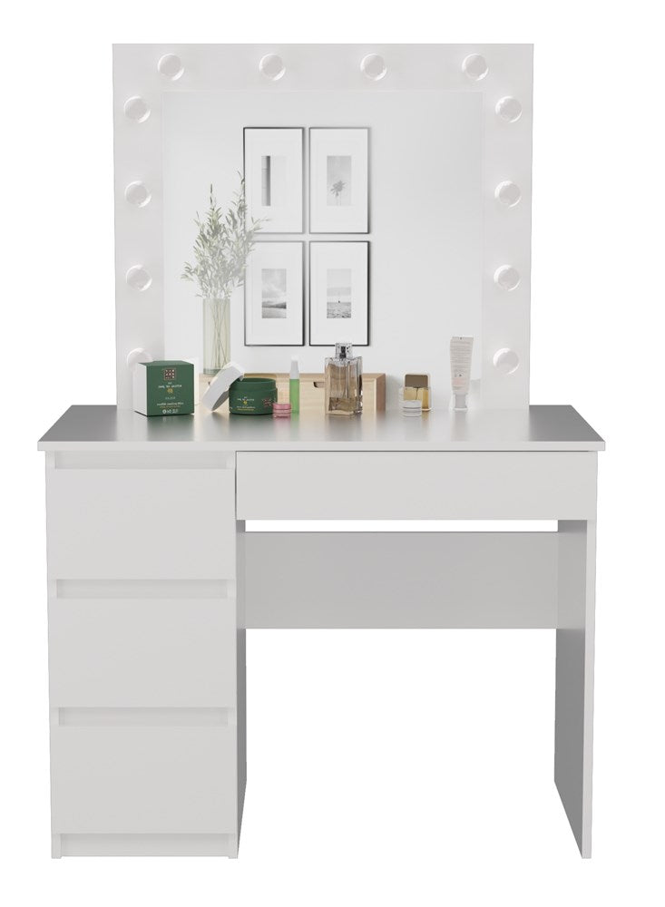 Kaptafelset MARINA met LED-spiegel en 4 lades - Modern wit design | Kleur: Wit | Maat: 98x76x51 cm