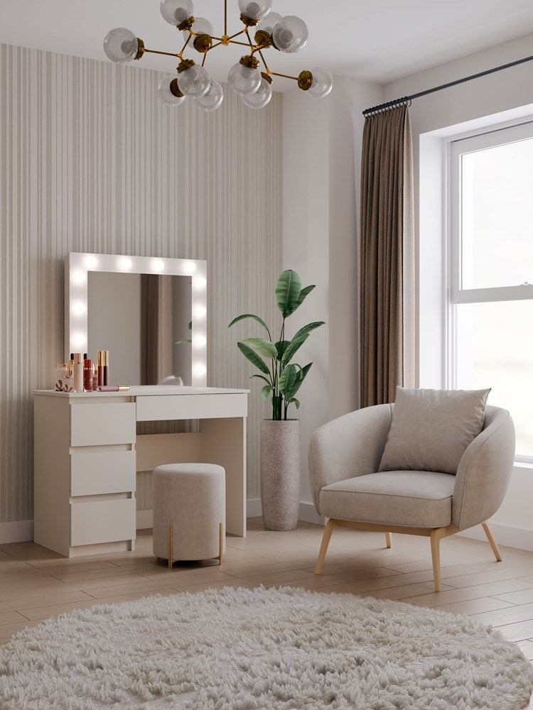 Elegant kaptafel met spiegel en LED-verlichting - Marina Serie | Kleur: Kasjmier | Maat: 98x76x51 cm