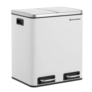 Afvalbak 30 l met pedaal, 2 binnenemmers, metaal, wit, soft close, luchtdicht