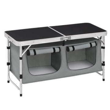 Inklapbare campingtafel met opbergtas | Zwart+Grijs | 47x120x62-69,5 cm