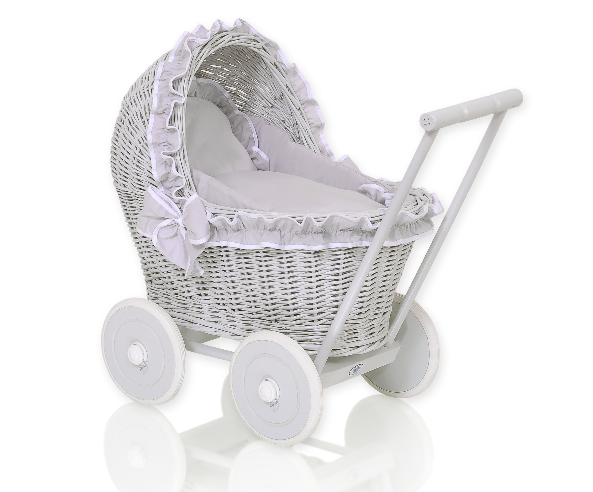 Wicker poppenwagen - rieten loopwagen - handgemaakt & ecologisch, met zachte fleece voering
