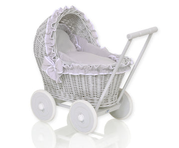 Wicker poppenwagen - rieten loopwagen - handgemaakt & ecologisch, met zachte fleece voering
