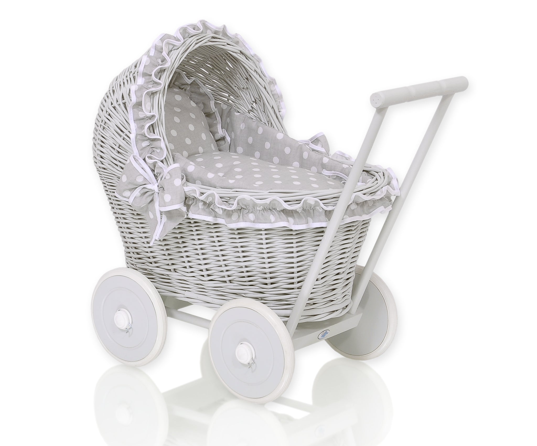 Wicker poppenwagen - rieten loopwagen - handgemaakt & ecologisch, met zachte fleece voering