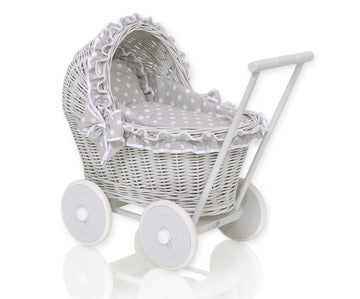 Wicker poppenwagen - rieten loopwagen - handgemaakt & ecologisch, met zachte fleece voering