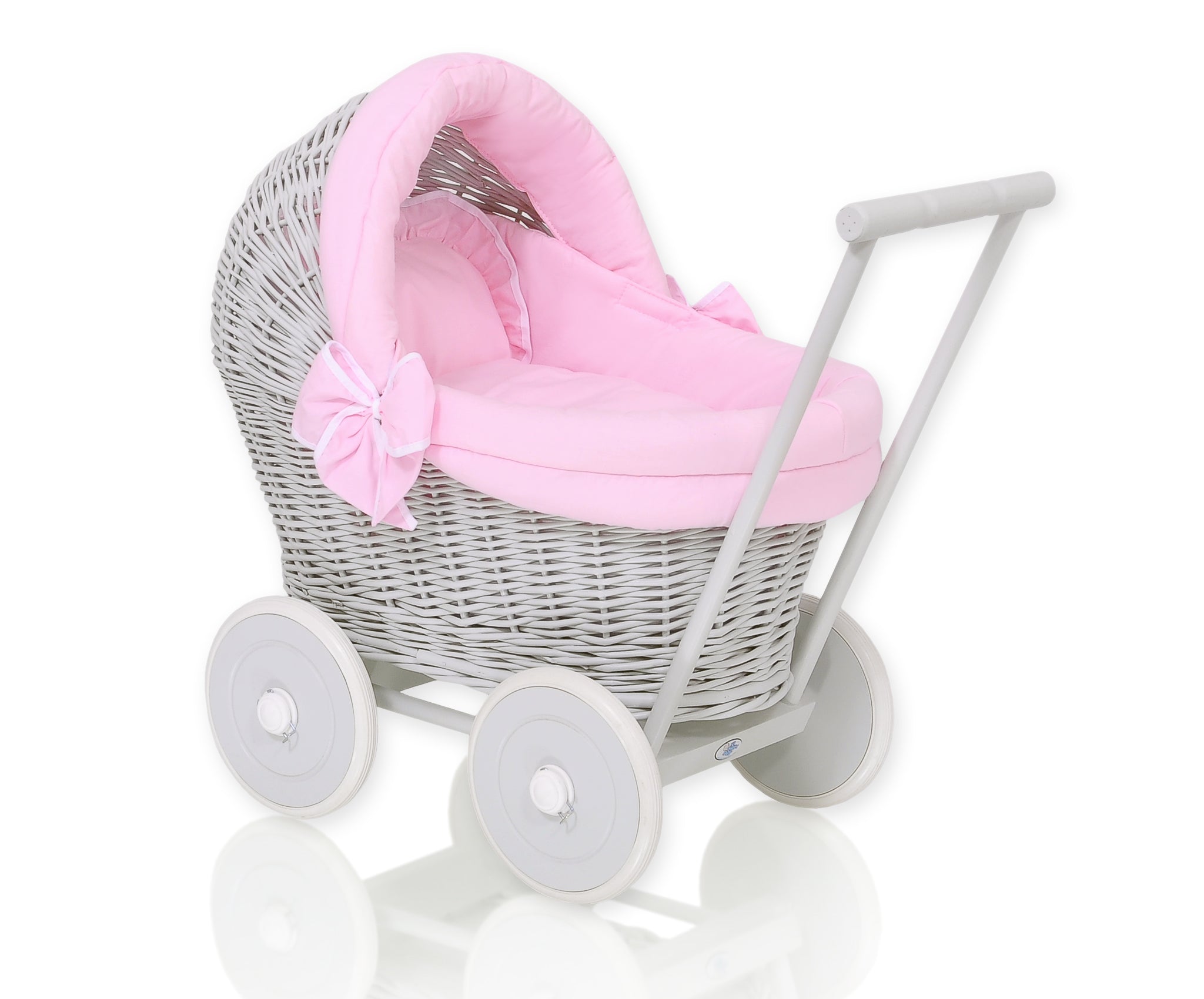 Vlechtwagen poppenwagen - rieten kinderwagen - met zachte padding voor extra veiligheid